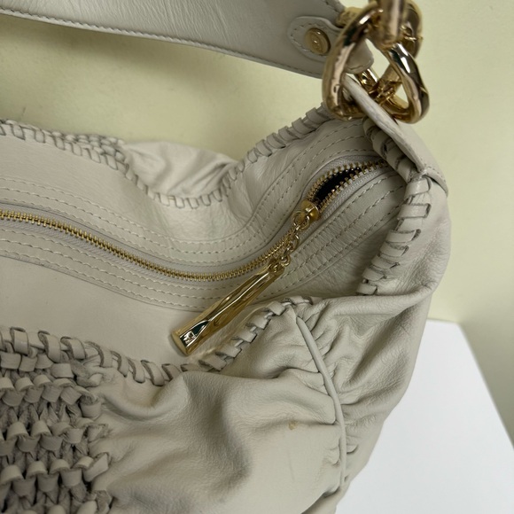 Diane Von Furstenburg DFV Kelli Leather Hobo Woven Bag Tote Ruched Tan Gold Soft - Picture 5 of 16